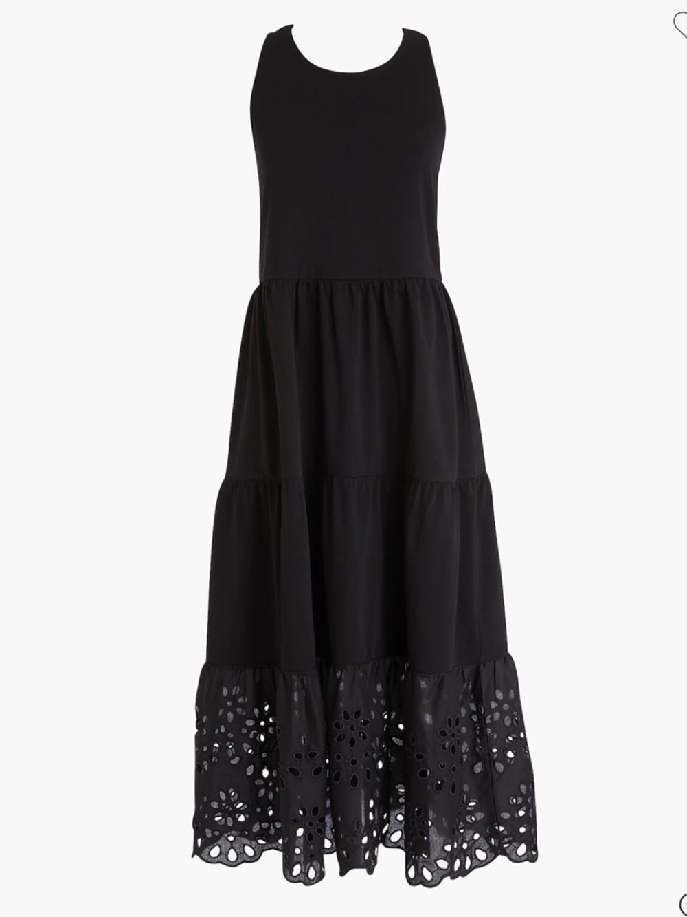 J.Crew Black Tiered Midi Dress Eyelet Hem XL Resortwear